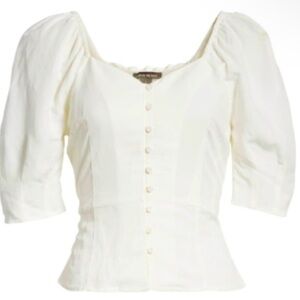 Something Navy Cream Puff-Sleeve Button Front Blouse